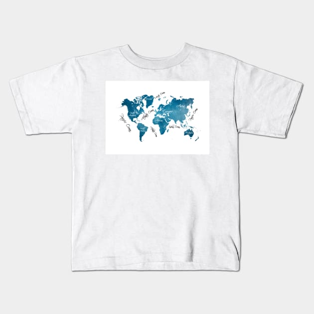 world map blue #map #worldmap Kids T-Shirt by JBJart